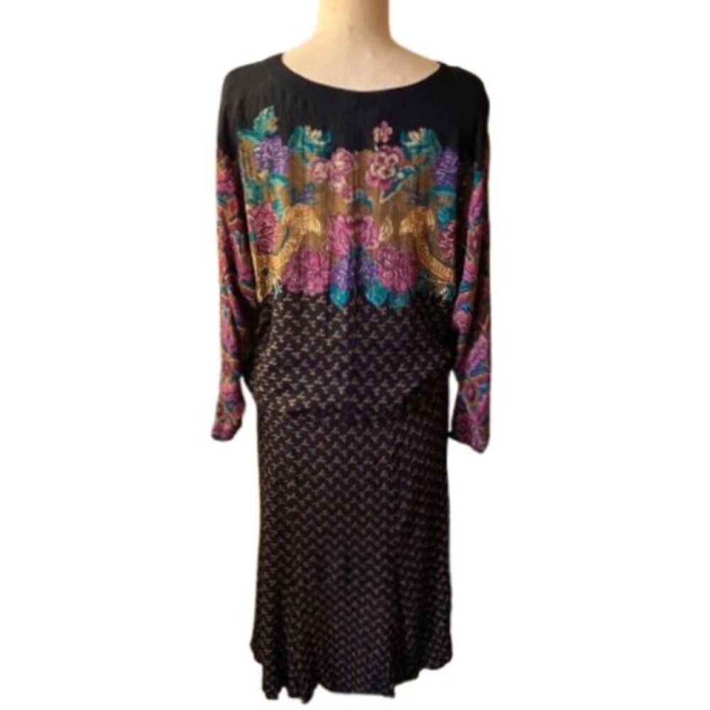 Vintage Carole Little boho granny romantic bold colors belted 90s dress - Picture 3 of 15
